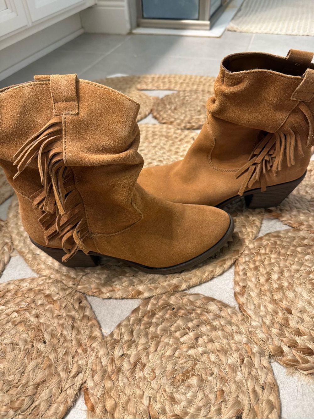 Tan Suede Fringe Ankle Boots